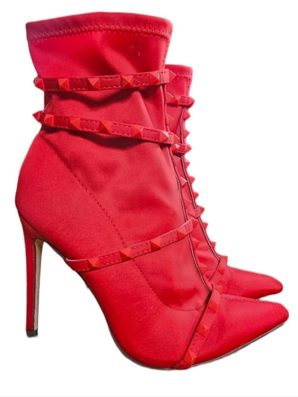 Red Studded Sock Boots Rock Stud Style Billie